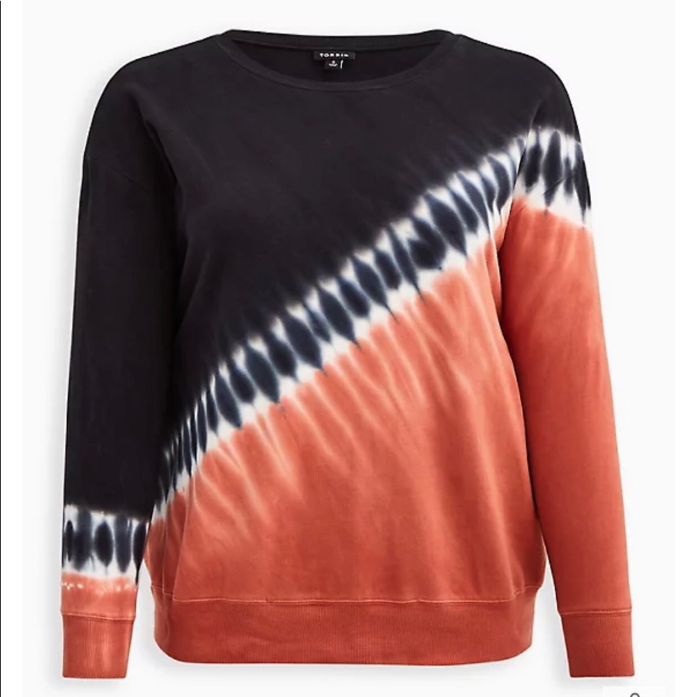Torrid DROP SHOULDER SWEATSHIRT - EVERYDAY FLEECE TIE DYE BLACK & RUSTY BROWN